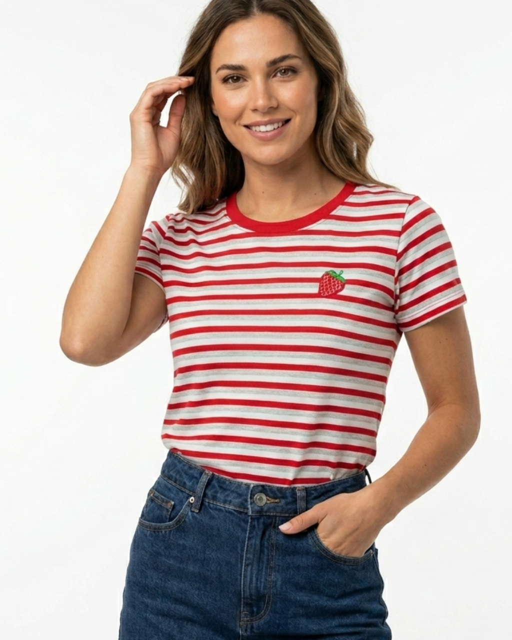 Polo Pima Rayas Bordado Strawberry 🍓