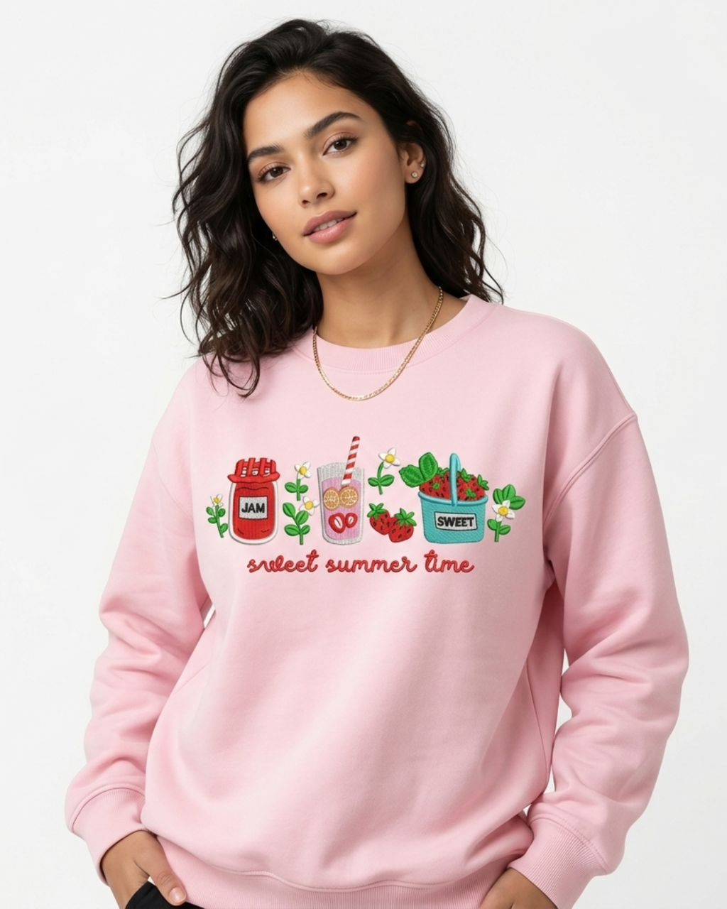 Sudadera Cuello Redondo para Mujer en Franela Reactiva - Colección Bordada "Sweet Summer"