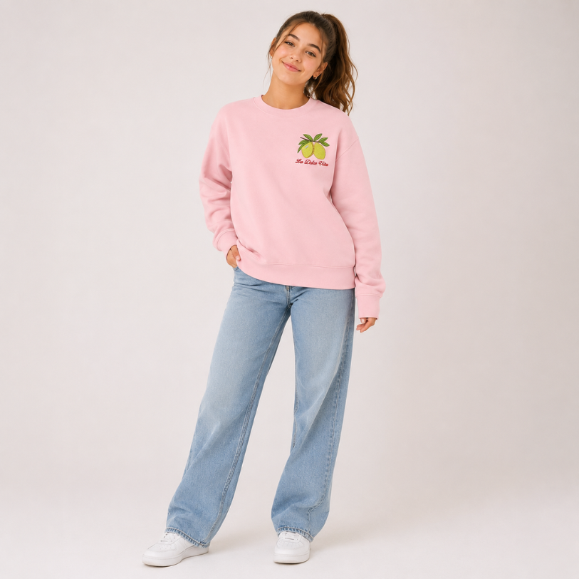 Sudadera Bordada Rosa Mujer La Dolce Vita Fashion Invierno
