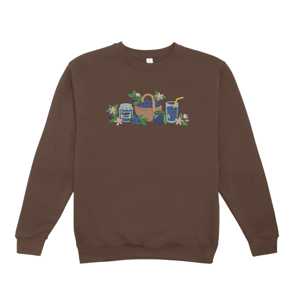 Sudadera Mujer Marrón Bordada Blueberry Cuello Redondo Invierno