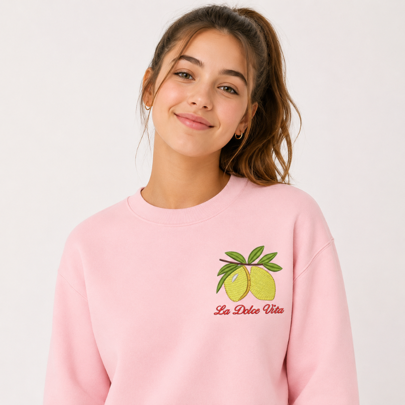 Sudadera Bordada Rosa Mujer La Dolce Vita Fashion Invierno