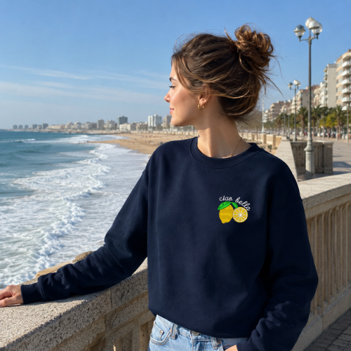 Sudadera Crewneck Azul Midnight “Ciao Bella” 🍋
