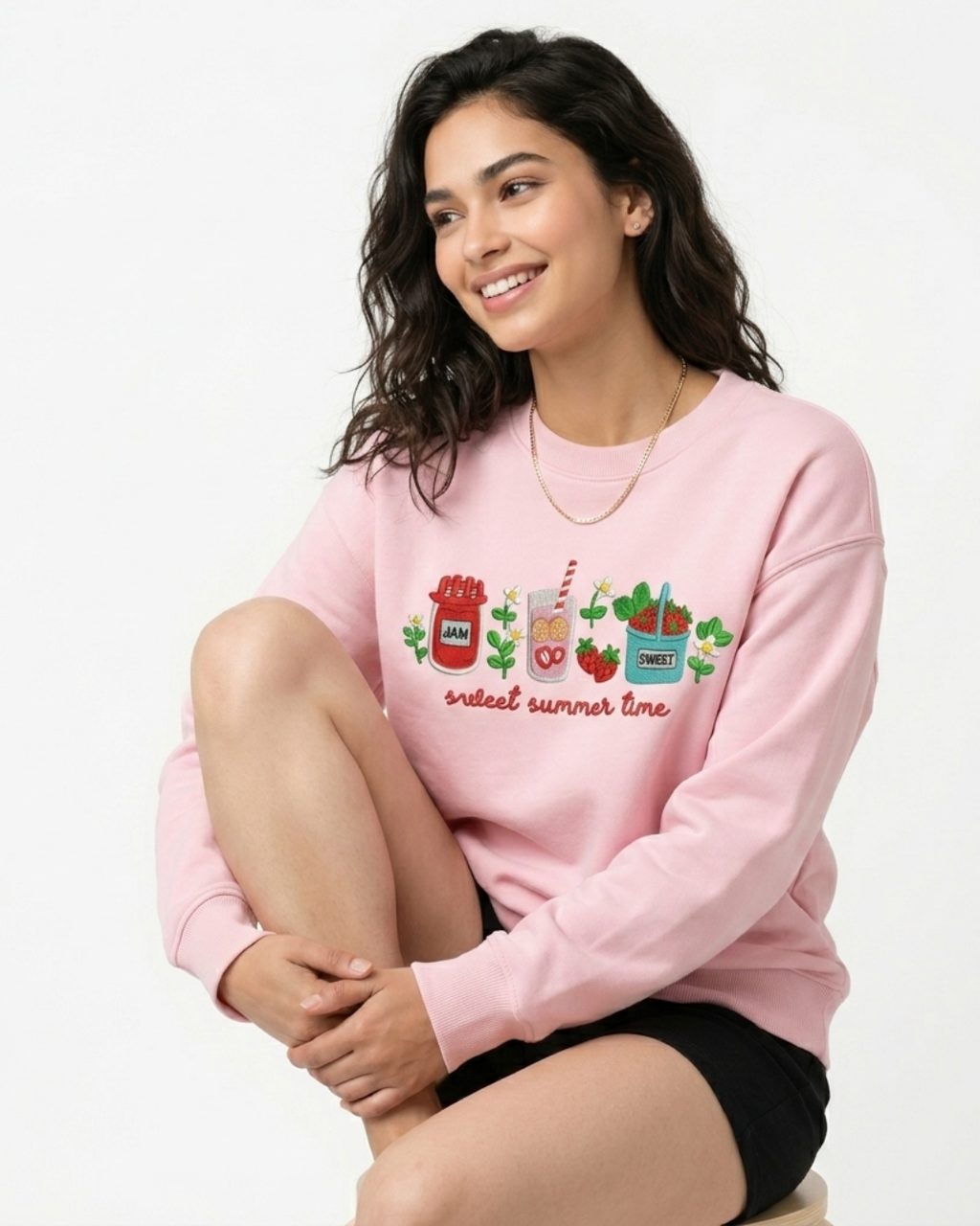 Sudadera Cuello Redondo para Mujer en Franela Reactiva - Colección Bordada "Sweet Summer"