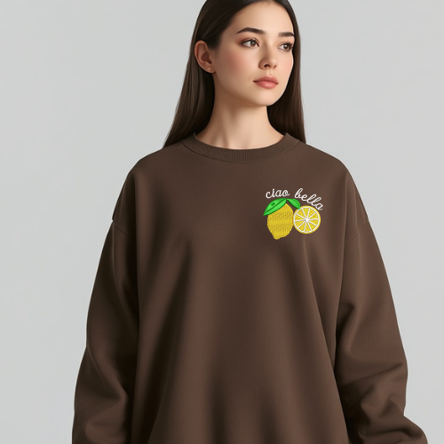 Crewneck Marrón Bordado Ciao Bella – Franela Premium 24/1