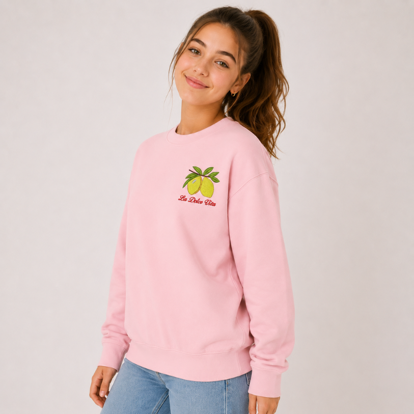 Sudadera Bordada Rosa Mujer La Dolce Vita Fashion Invierno