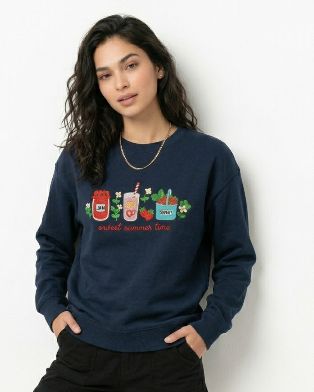 Sudadera Cuello Redondo para Mujer en Franela Reactiva - Colección Bordada "Sweet Summer"