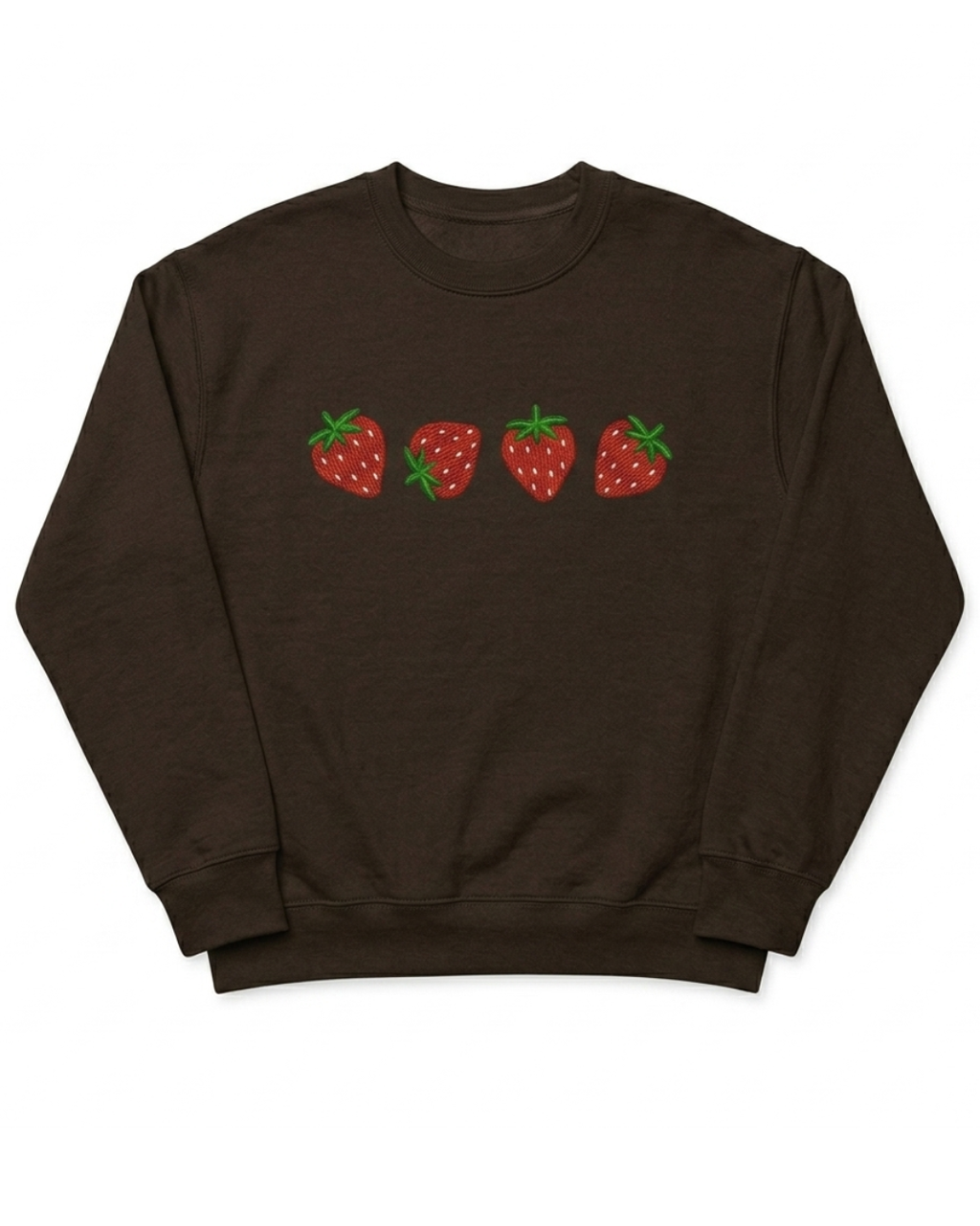 Sudadera Crewneck Marrón Franela 24/1 con Bordado de Fresas