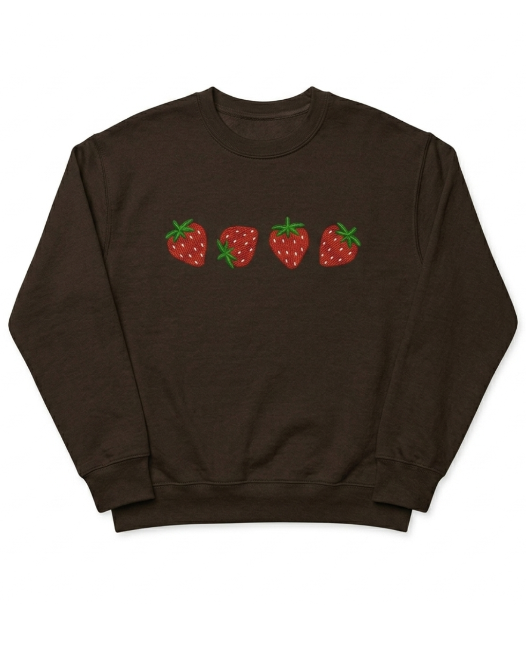 Sudadera Crewneck Marrón Franela 24/1 con Bordado de Fresas