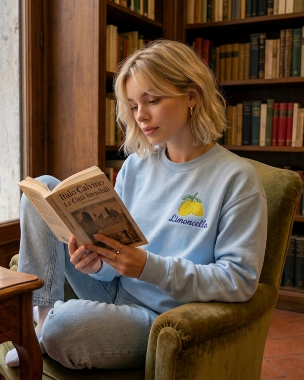 Sudadera de Franela Celeste Limoncello con  Bordado Aesthetic