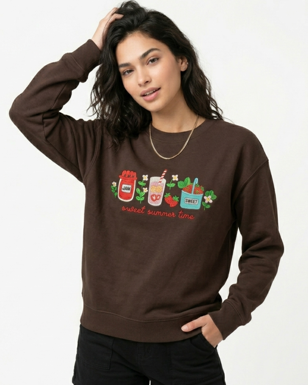 Sudadera Cuello Redondo para Mujer en Franela Reactiva - Colección Bordada "Sweet Summer"